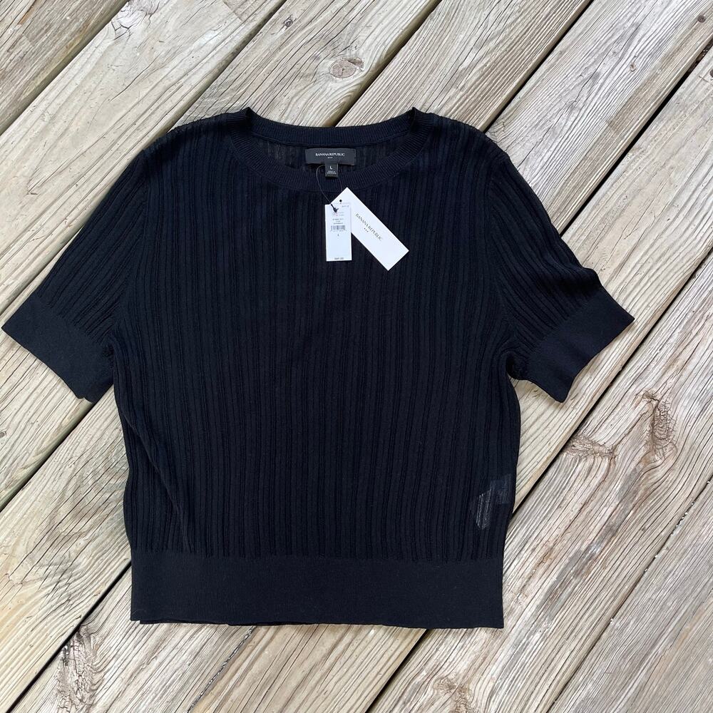 Banana Republic Factory Women's Sheer Sweater T-Shirt Black Size L. NEW!